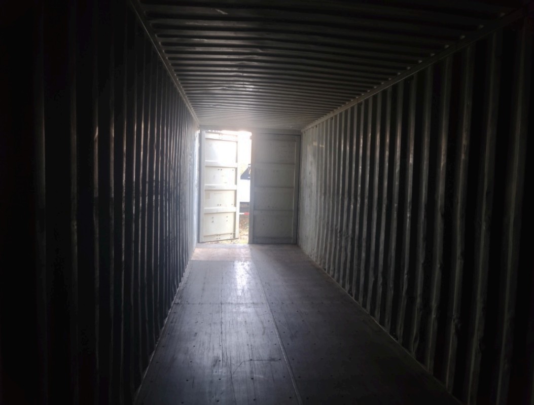 Interior view of an empty used shipping container